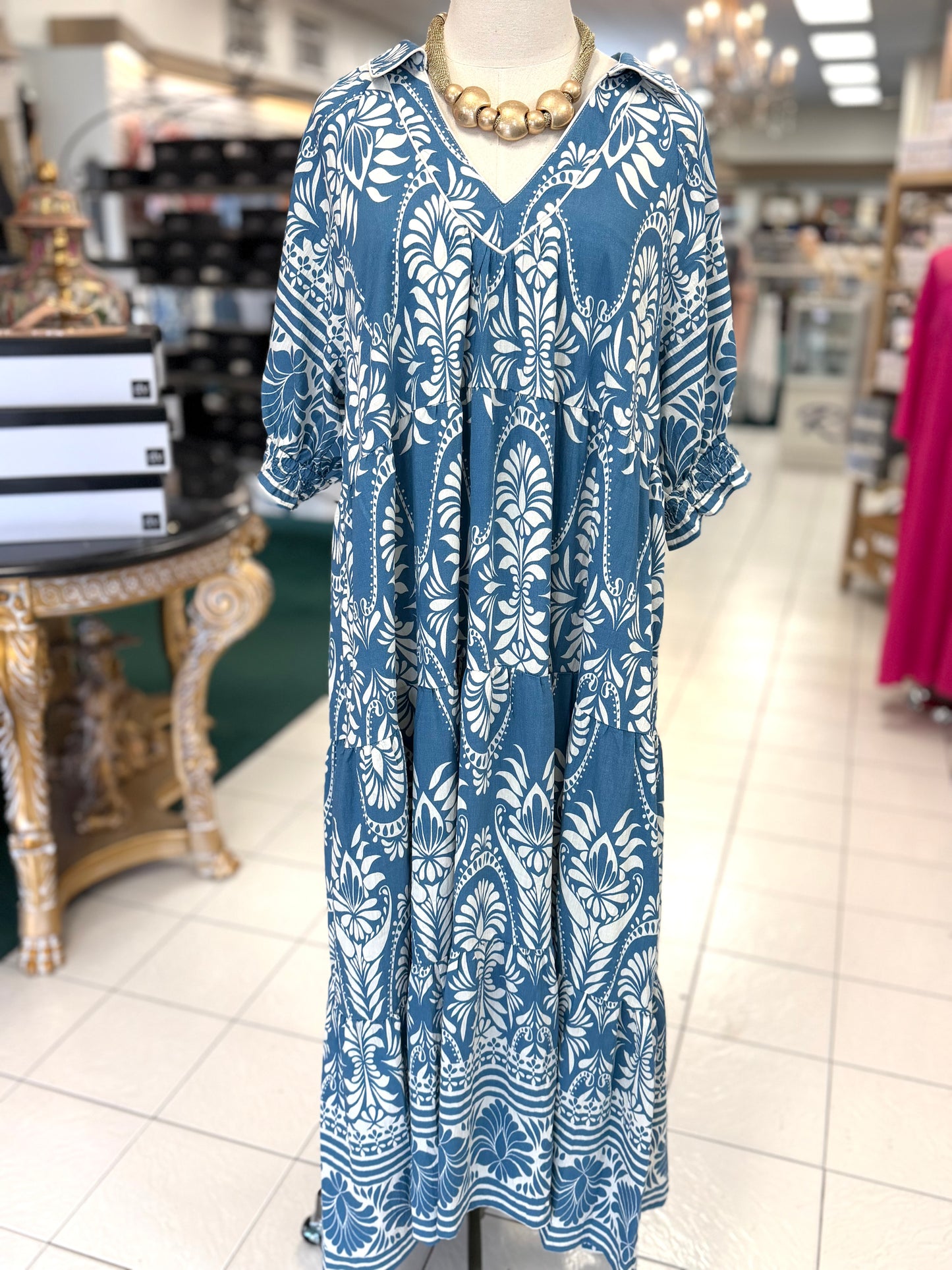 Umgee Plus Size Two tone Boarder Print Midi Dress