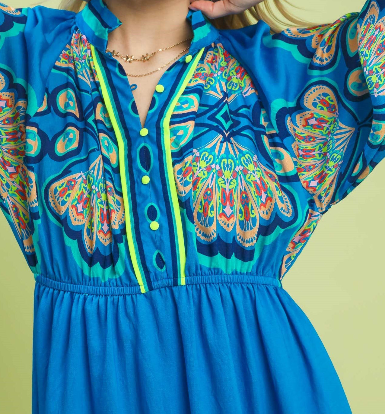 Umgee Cerulean Border Print Midi Dress