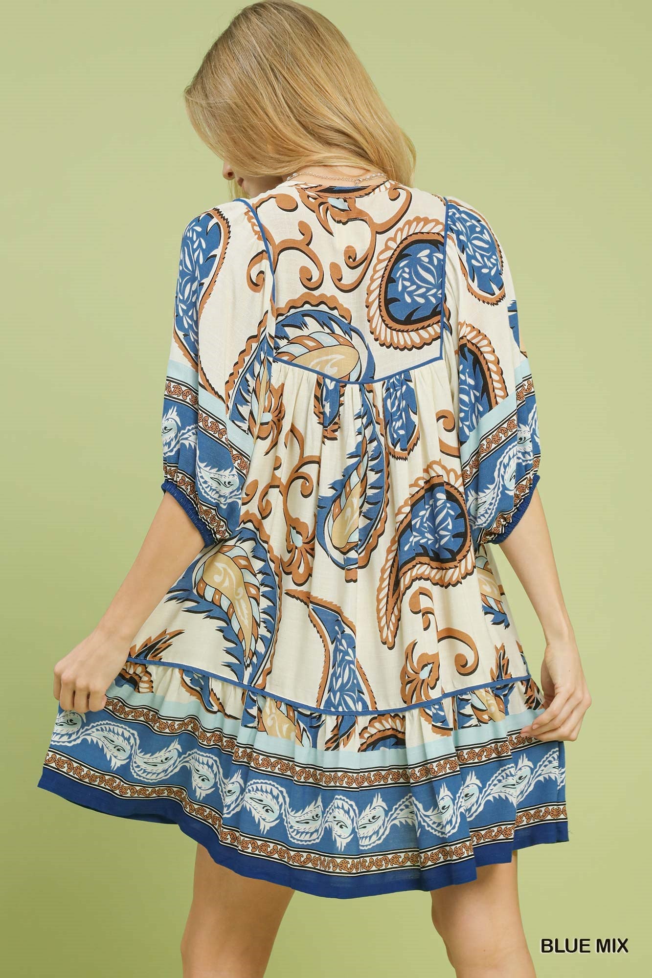 Umgee Boho Paisley Tassel Tiered Dress