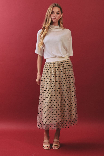 Oddi Apricot Polka Dot Layered Tulle Midi Skirt