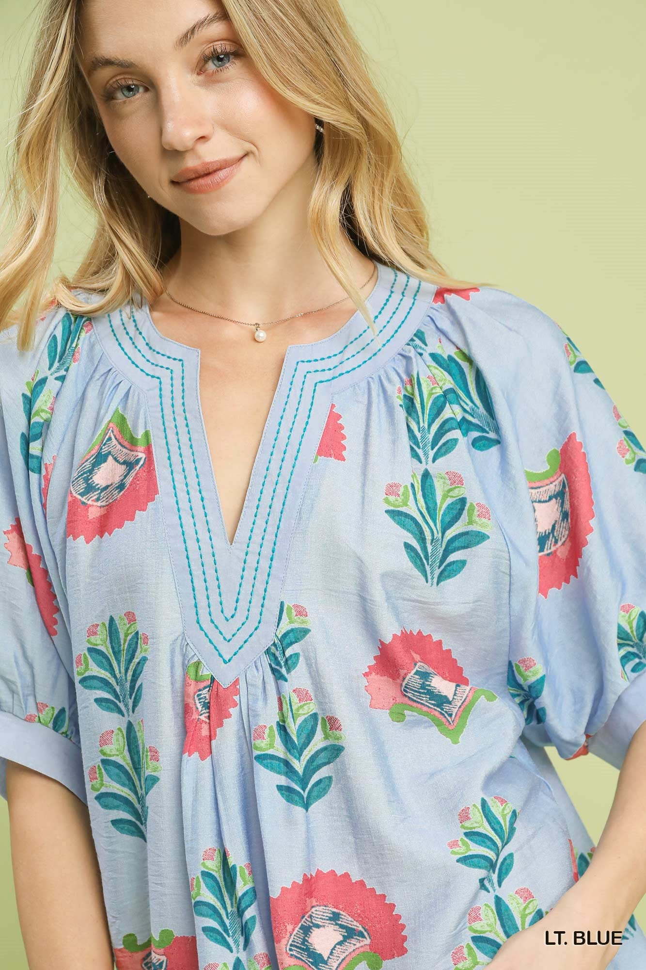 Umgee Light Blue Abstract Print Top