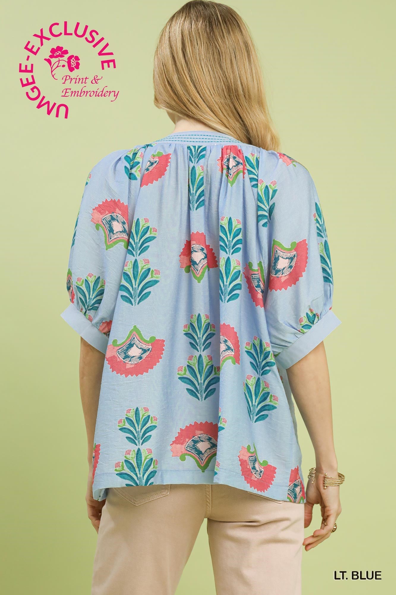 Umgee Light Blue Abstract Print Top
