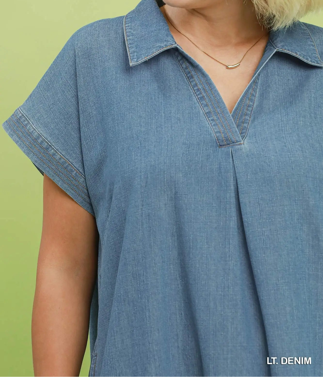 Umgee Plus Size Stone Washed Collared Denim Midi Dress