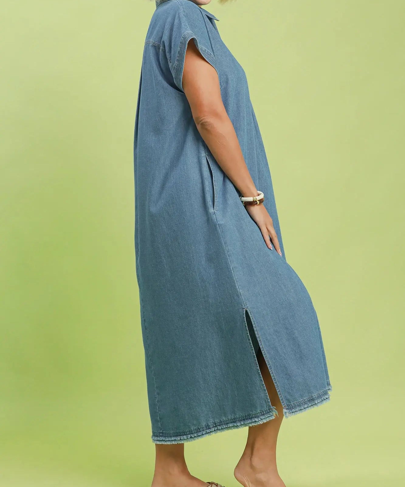 Umgee Plus Size Stone Washed Collared Denim Midi Dress