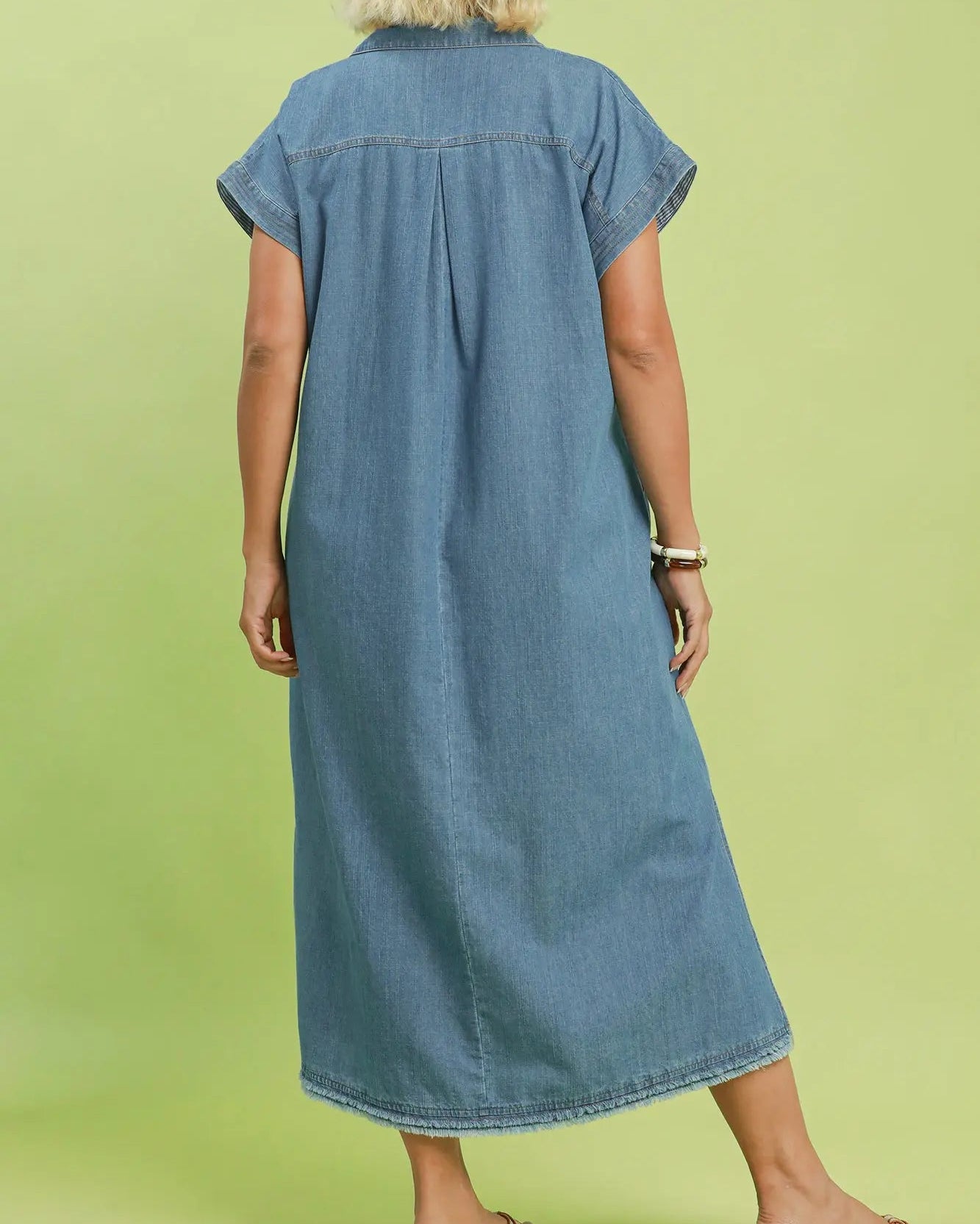 Umgee Plus Size Stone Washed Collared Denim Midi Dress