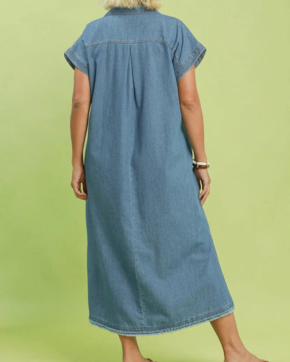 Umgee Plus Size Stone Washed Collared Denim Midi Dress