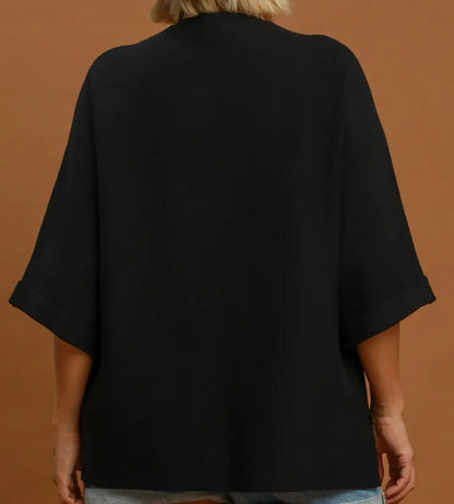Umgee Plus Size Black Mock Neck Dolman Sleeve Sweater Top