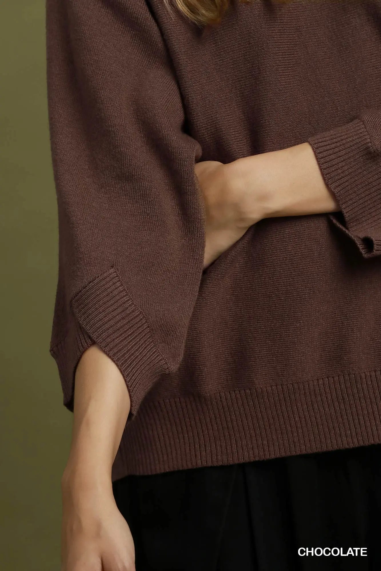 Umgee Chocolate Knit Dolman Sleeve Sweater