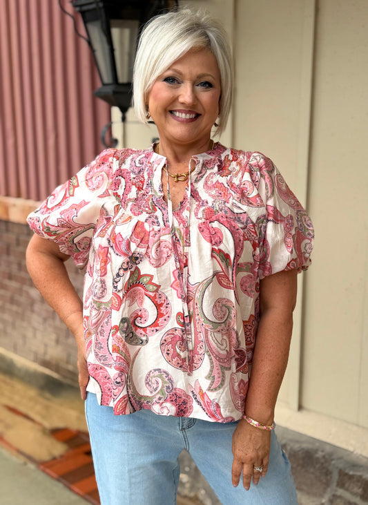 Umgee Pink Mix Paisley Print Top