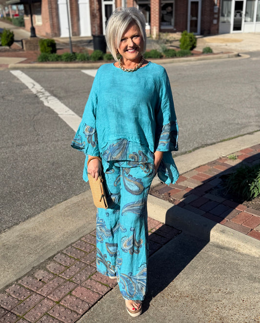 Made in Italy Paisley Print Linen Pant