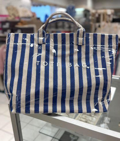 Striped Large-capacity PVC Tote Bag for Women Shoulder Bag : Blue