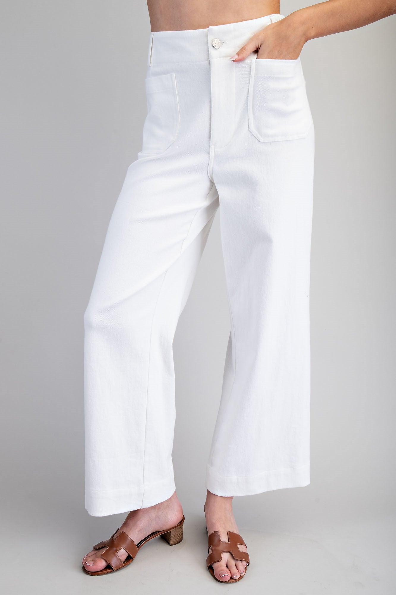 EESOME Off White Soft Washed Wide Leg Pants