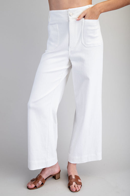 EESOME Off White Soft Washed Wide Leg Pants