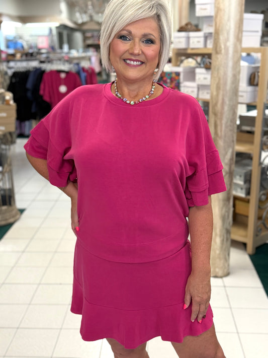 Umgee Fuchsia SELECT LUXEKNIT Ruffle Sleeve Top