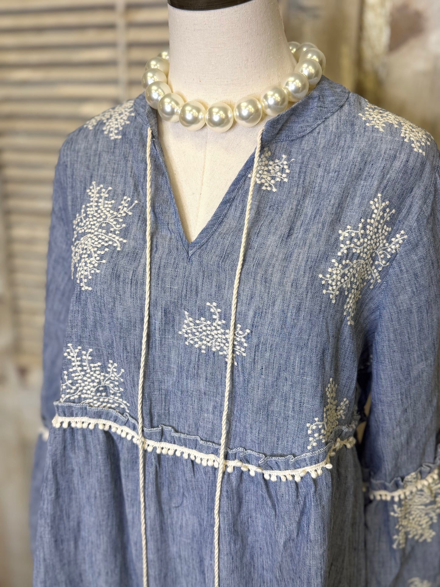 Original Cottage Loom Embroidered Chambray Dress