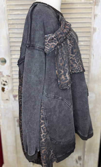 Blue Velvet Leopard Print Bow Pullover