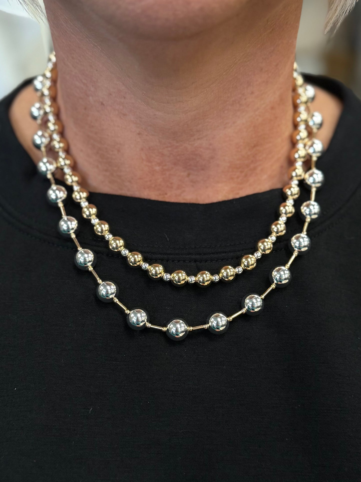 Water Resistant Gold Beaded and Silver Double Layered Multiway 16"-18" Necklace
