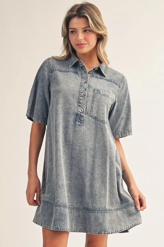Jodifl Short Denim Dress with Collar