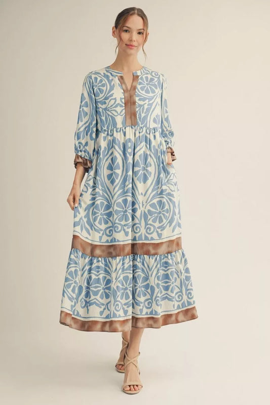 Jodifl Sky Blue & Taupe Midi Dress