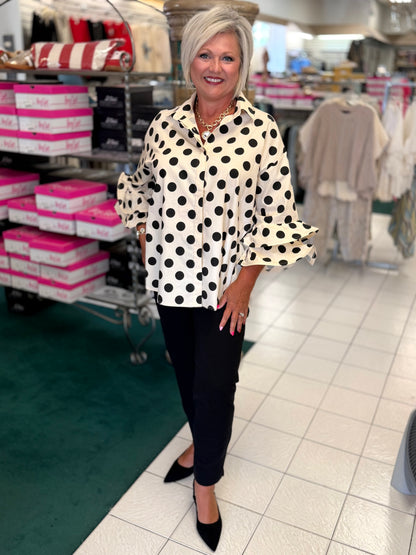 Easel Polka Dot Printed Cotton Poplin Button Down Shirt