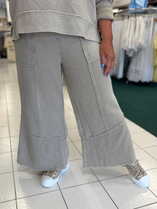 Easel Light Mocha Textured Mineral Washed Bell Bottom Pants