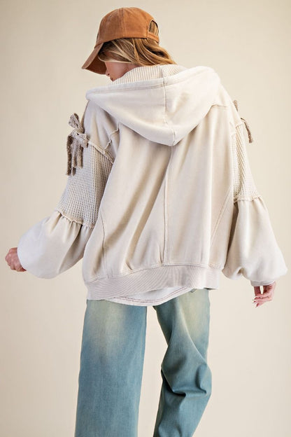 Easel ECRU WASHED TERRY KNIT ZIP UP HOODIE JACKET