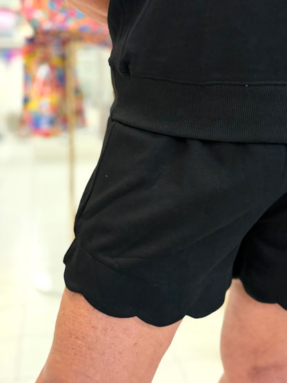 Umgee Black Scalloped Hem Shorts