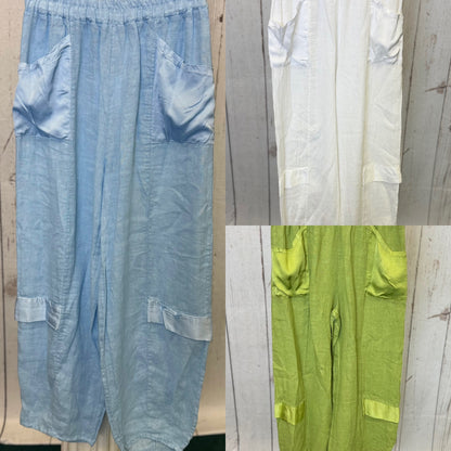 Made in Italy Linen Cargo Pant with Silk Detail