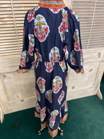 Umgee Flower Patch Boarder Print V-Neck Midi Dress