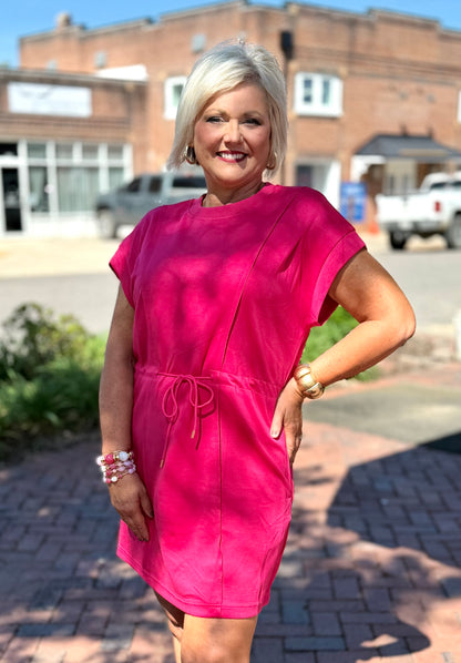 Umgee Fuschia Luxe Knit Pleated Mini Dress