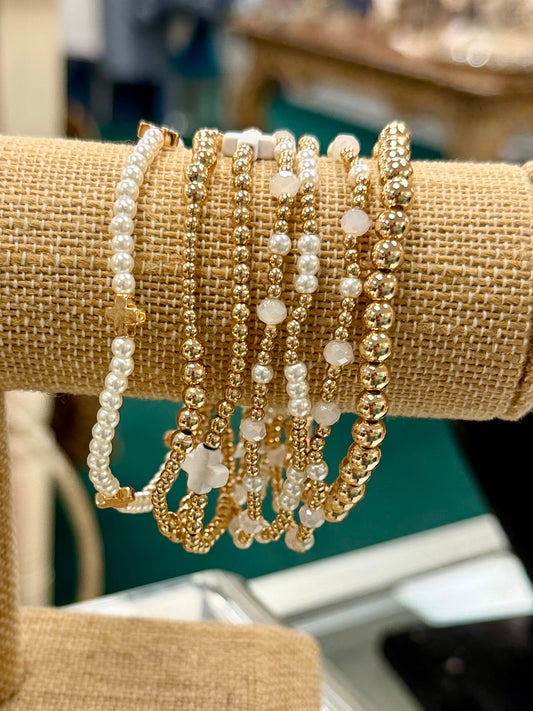 Pearl & Gold Set of 7 Bracelets