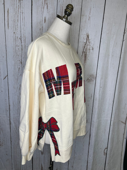 Bibi CHRISTMAS PLAID MERRY SIDE BOW PATCHES SWEATSHIRT