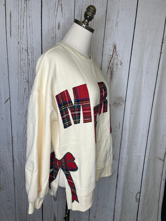 Bibi CHRISTMAS PLAID MERRY SIDE BOW PATCHES SWEATSHIRT
