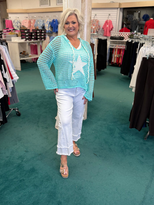 POL V-Neck Star Patch Pearl Stud Hoodie