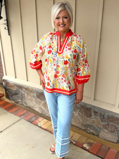 Jodifl Colorful Floral Border Print Top
