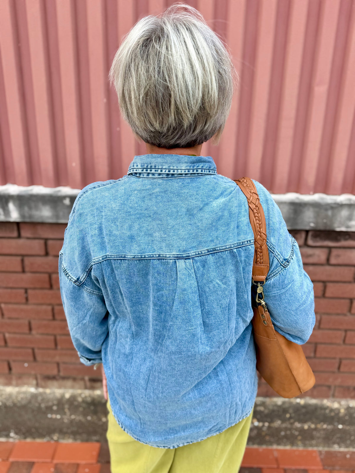 Washed Chambray Button Down Long Sleeve Shirt