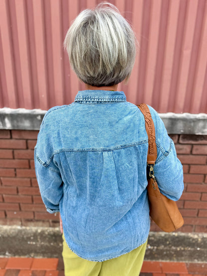 Washed Chambray Button Down Long Sleeve Shirt