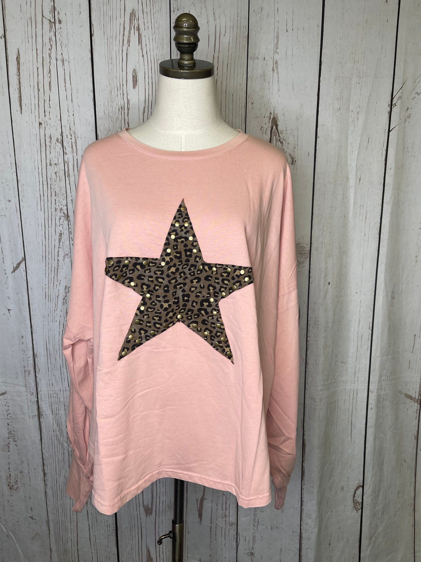 Easel Plus Size ANIMAL STAR PATCH MINERAL WASHED POLY RAYON KNIT TOP