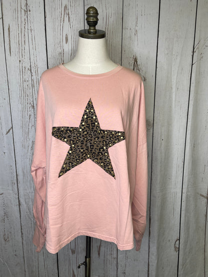 Easel Plus Size ANIMAL STAR PATCH MINERAL WASHED POLY RAYON KNIT TOP