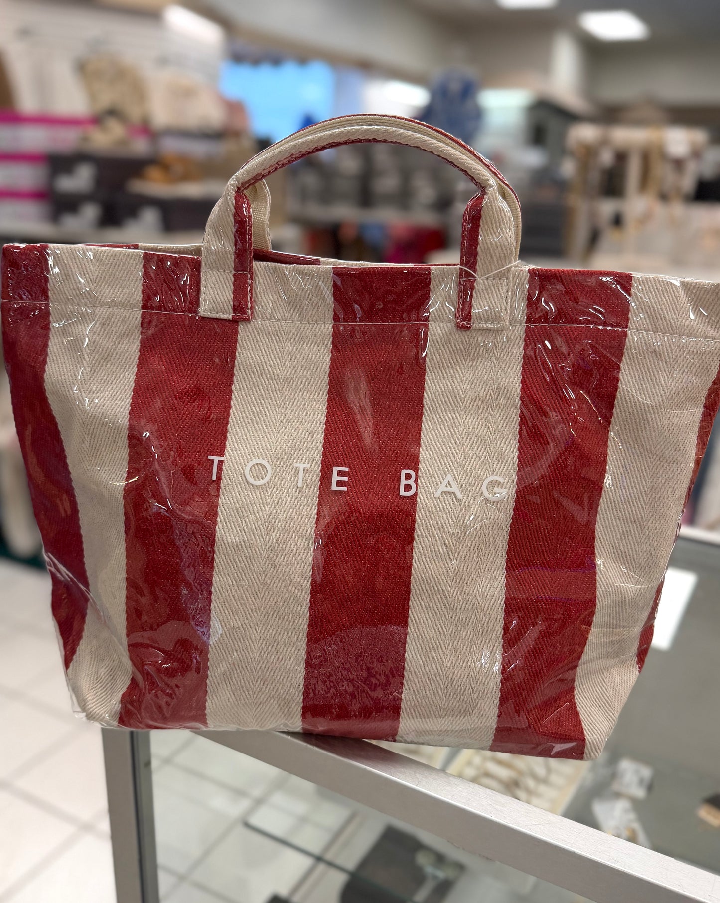 Striped Large-capacity PVC Tote Bag for Women Handbag: Red