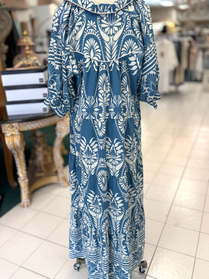 Umgee Plus Size Two tone Boarder Print Midi Dress