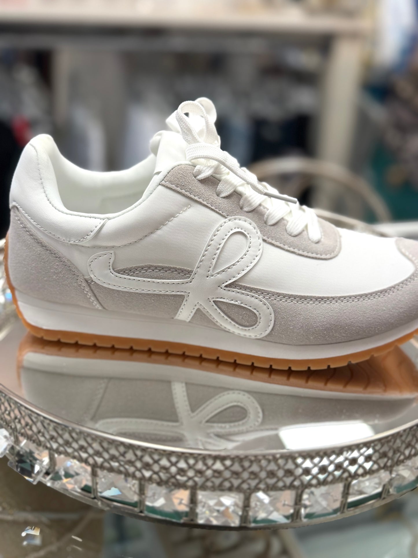 Beige & White Trainer Sneaker