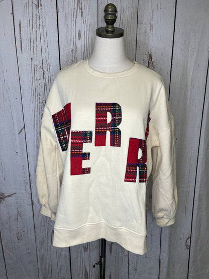 Bibi CHRISTMAS PLAID MERRY SIDE BOW PATCHES SWEATSHIRT