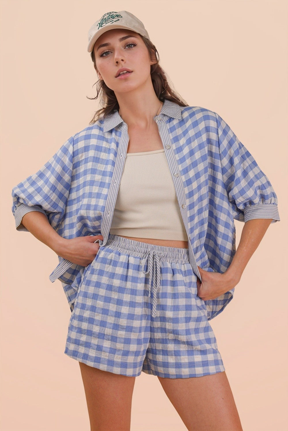 Checkered Shirt Top & Shorts Set