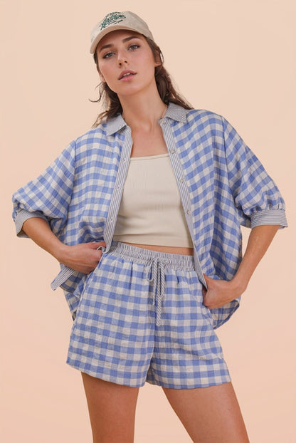 Checkered Shirt Top & Shorts Set