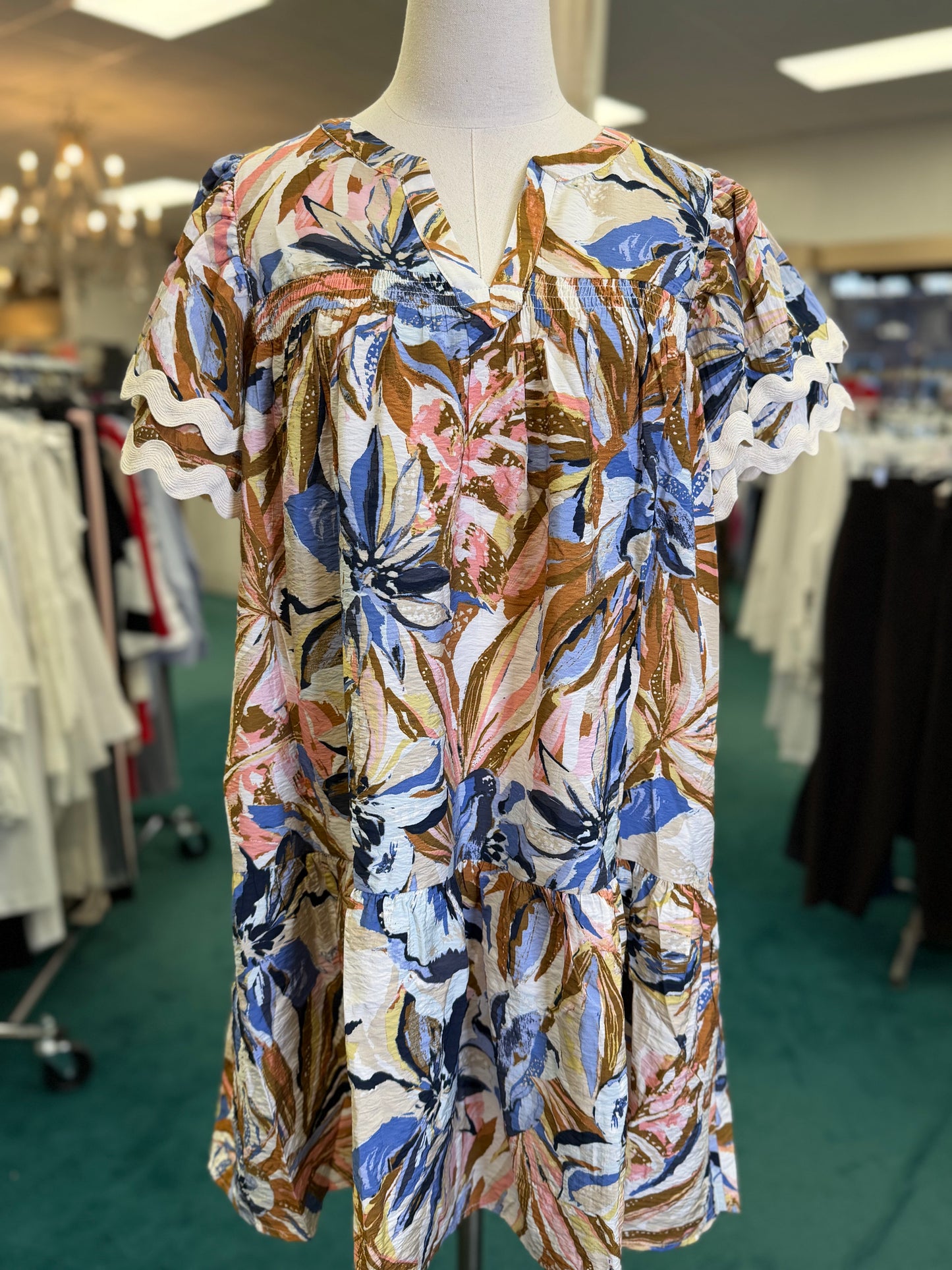 Oddi Botanical Printed Tiered Mini Dress