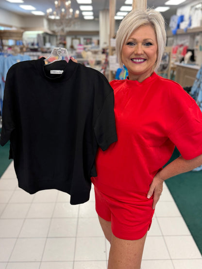 Zenana Scuba High Neck Top & Dolphin Shorts