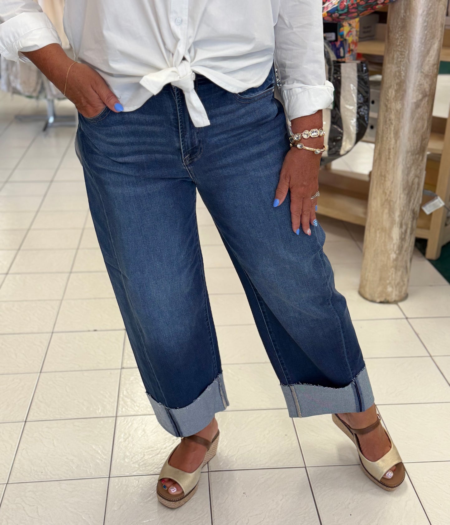 Risen Slouchy Crop Barrel Cuffed Jeans
