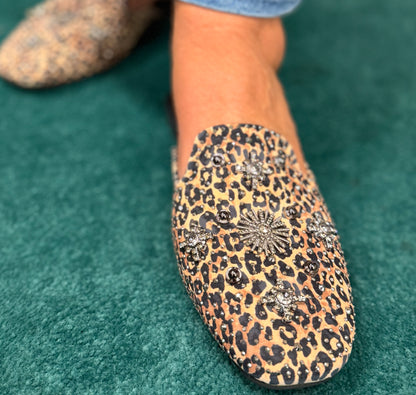 Atalina Animal Print Slide with Rhinestones