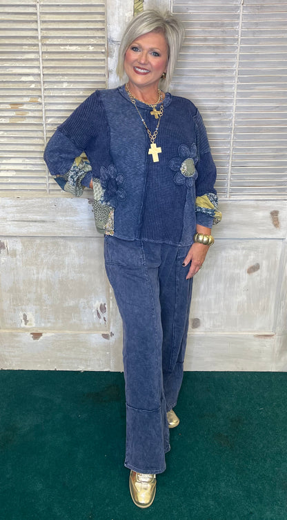 J. Her Mineral Washed Daisy Patchwork Sweater